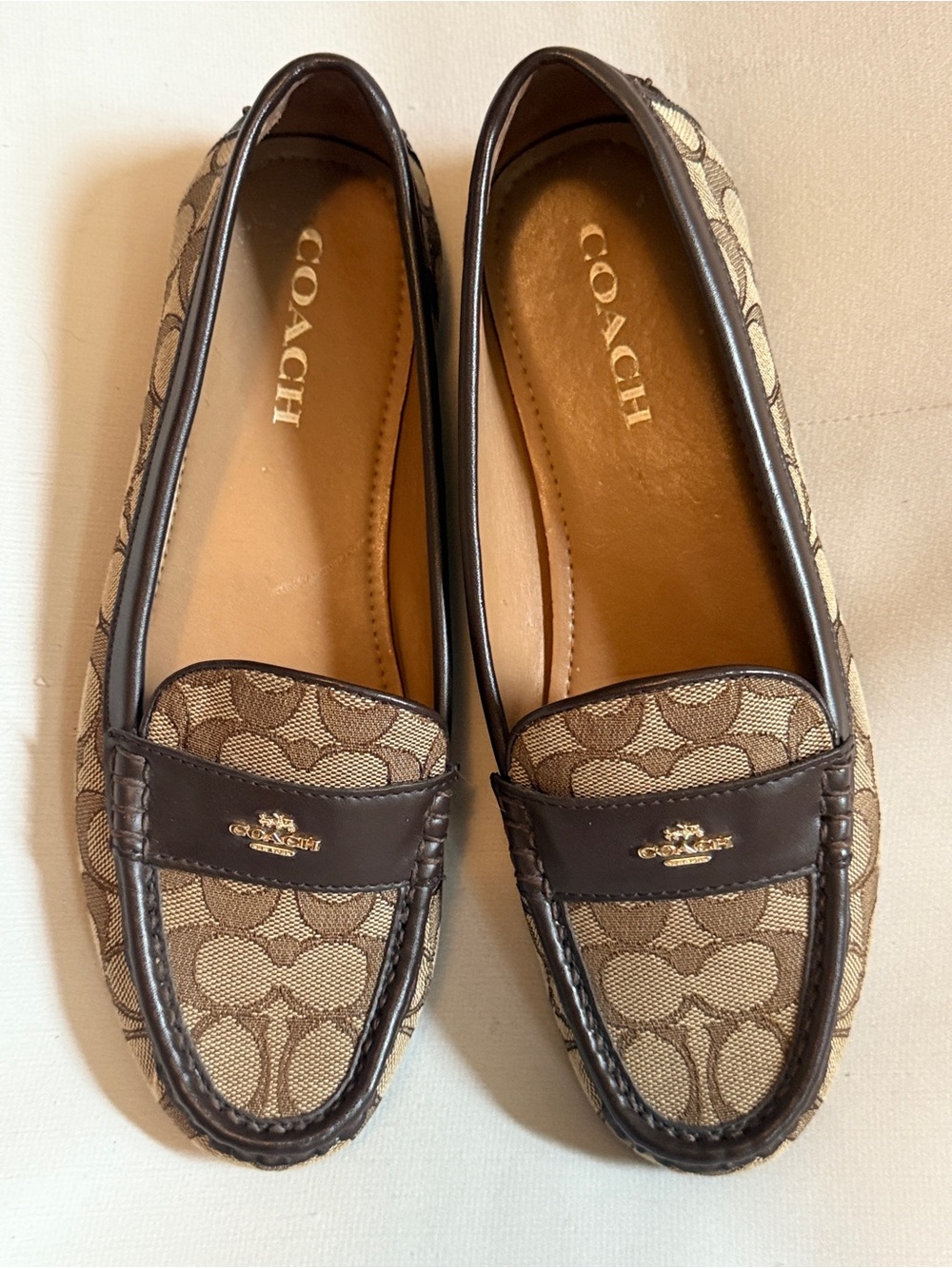 Coach Odette Signature Jacquard Driver Loafers Size 9.5B Brown Tan